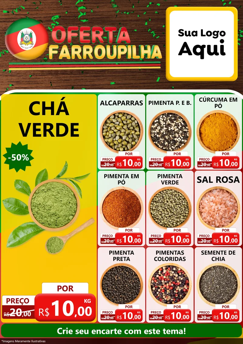 Modelo de Encarte para Encarte A4 Vertical com o tema Oferta Farroupilha para Produtos Naturais