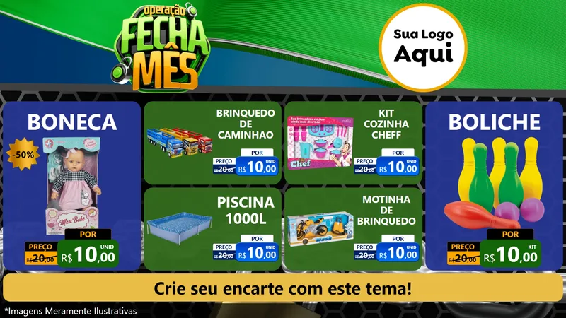 Modelo de TV para TV Horizontal com o tema Operação Fecha Mês para Brinquedos