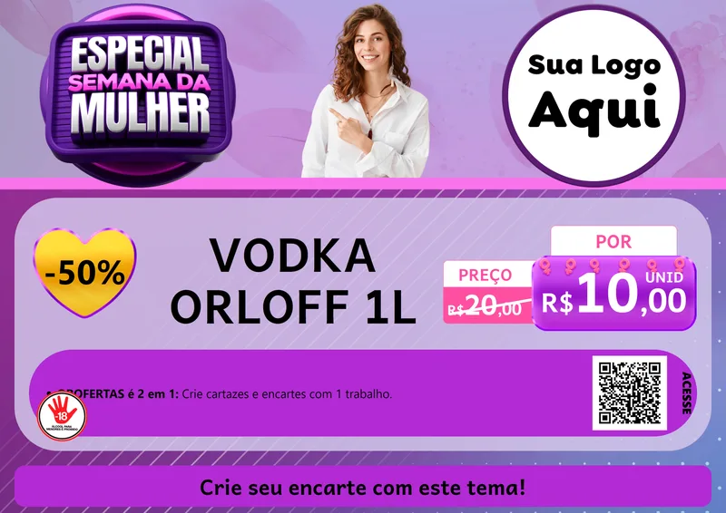 Modelo de Cartaz para Cartaz A4 Horizontal com o tema Especial Semana da Mulher para Distribuidora de bebidas