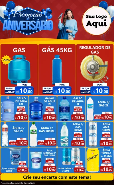 Modelo de Encarte para Encarte Grande com o tema Promoção de Aniversário para Água e gás