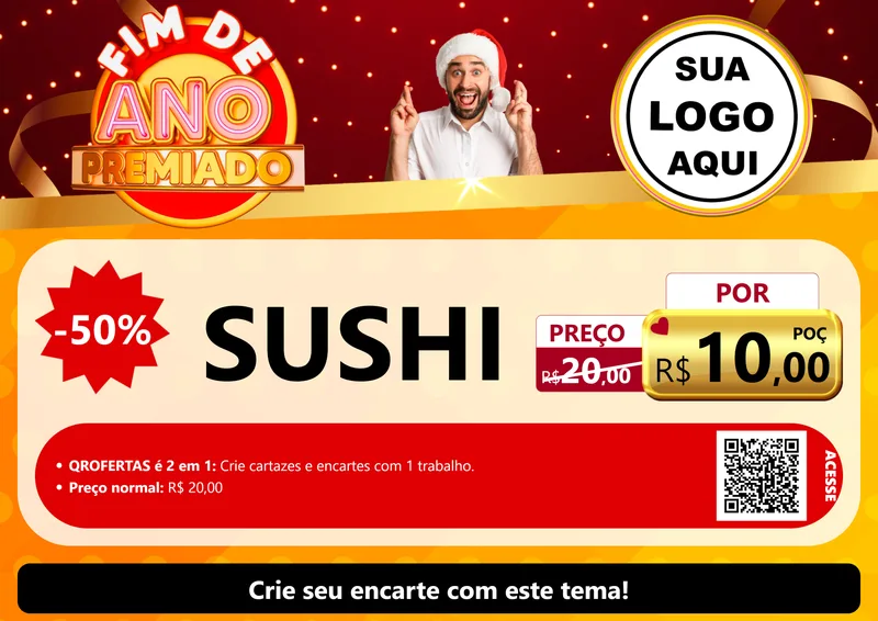 Modelo de Cartaz para Cartaz A4 Horizontal com o tema Fim de Ano Premiado para Comida japonesa