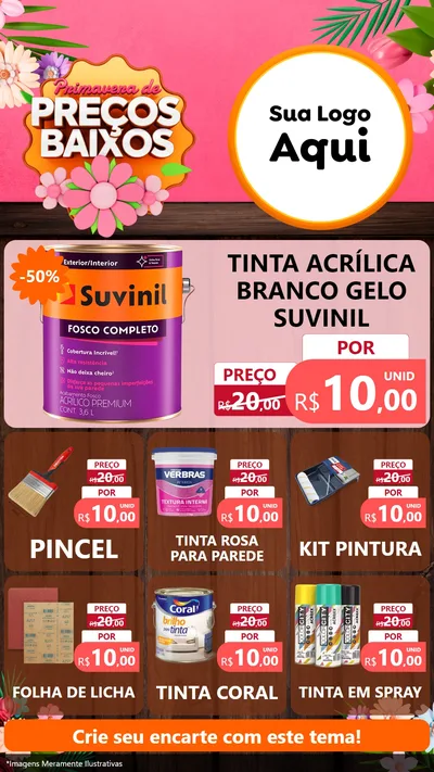 Modelo de Rede Social para Stories com o tema Primavera de Preços Baixos para Tintas e Ferramentas