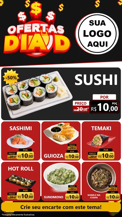Modelo de Rede Social para Stories com o tema Ofertas Dia D para Comida japonesa