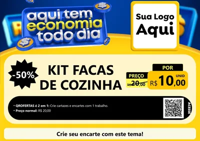 Modelo de Cartaz para Cartaz A4 Horizontal com o tema Aqui Tem Economia Todo Dia para Utilidades Domésticas