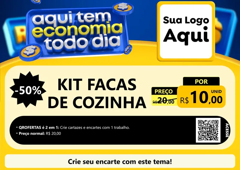 Modelo de Cartaz para Cartaz A4 Horizontal com o tema Aqui Tem Economia Todo Dia para Utilidades Domésticas