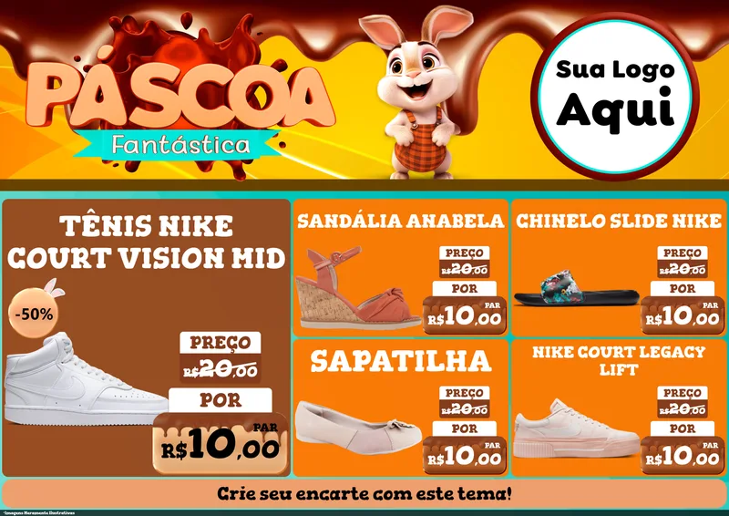 Modelo de Encarte para Encarte A4 Horizontal com o tema Páscoa Fantástica para Calçados