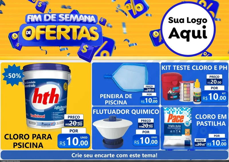 Modelo de Encarte para Encarte A4 Horizontal com o tema Fim de Semana de Ofertas para Produtos para Piscina