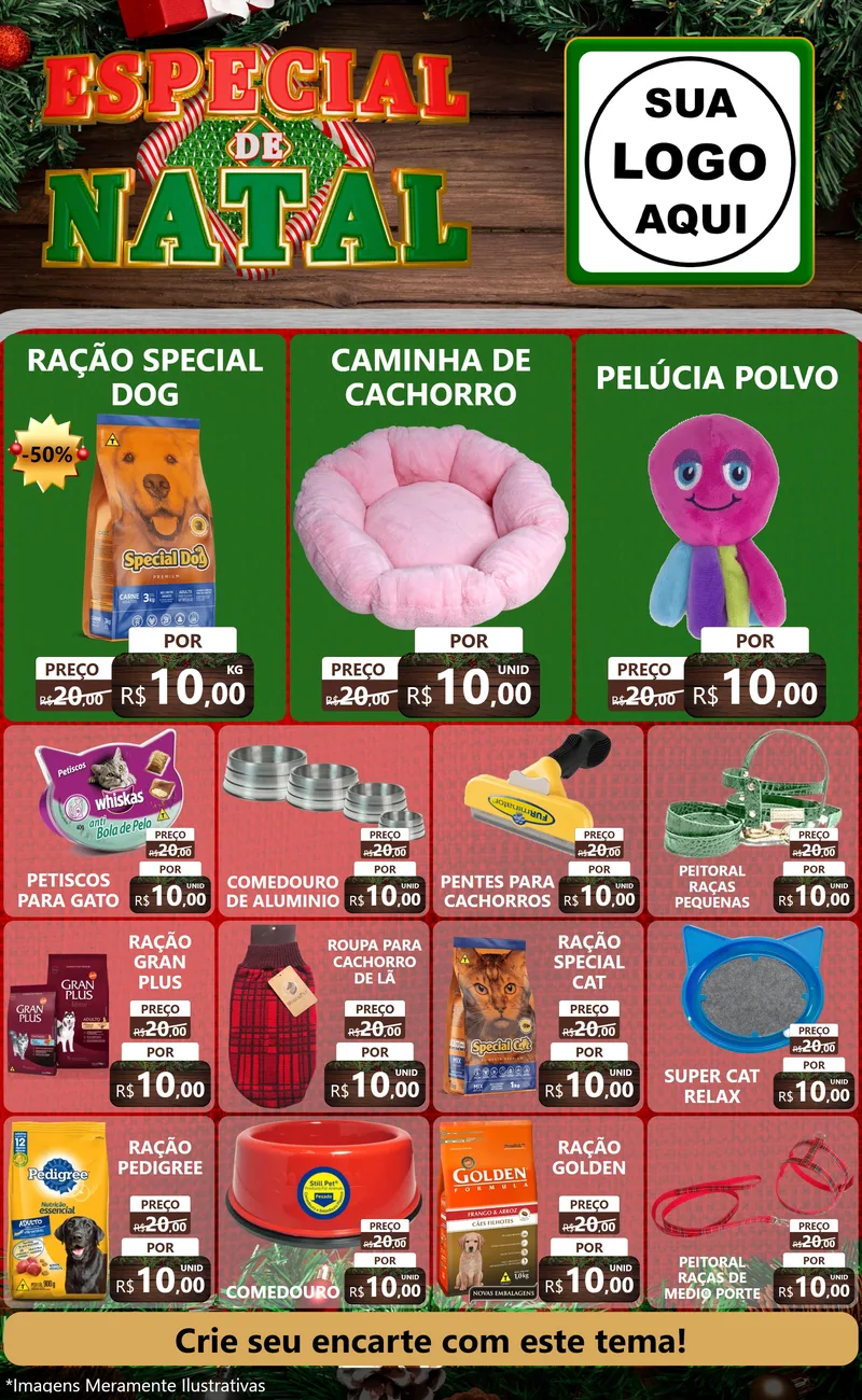 Modelo de Encarte para Encarte Grande com o tema Especial de Natal para Pet Shop