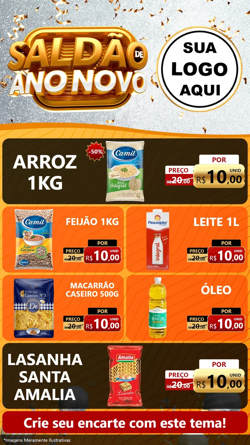 Modelo de TV para TV Vertical com o tema Saldão de Ano Novo para Supermercado