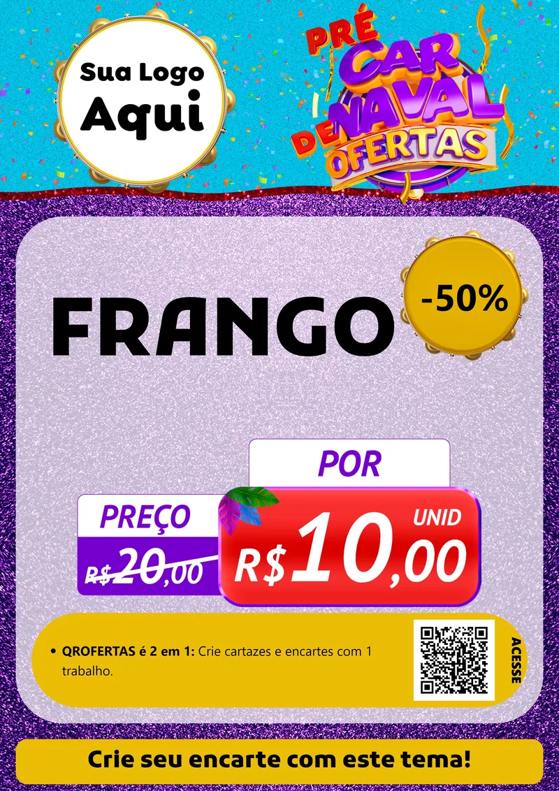 Modelo de Cartaz para Cartaz A4 Vertical com o tema Pré Carnaval de Ofertas para Assados