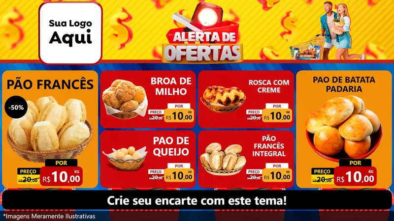 Modelo de TV para TV Horizontal com o tema Alerta de Ofertas para Padaria