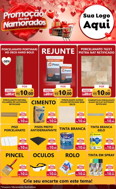 Modelo de Encarte para Encarte Grande com o tema Promoção Dia dos Namorados para Pisos e revestimentos