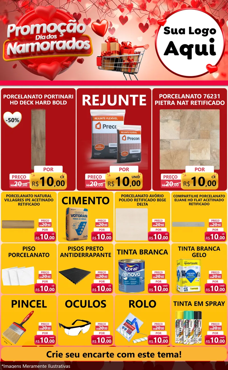 Modelo de Encarte para Encarte Grande com o tema Promoção Dia dos Namorados para Pisos e revestimentos