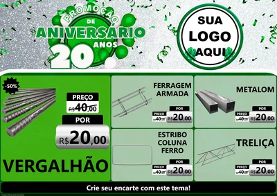 Modelo de Encarte para Encarte A4 Horizontal com o tema Promoção de Aniversário - 20 Anos para Ferragens