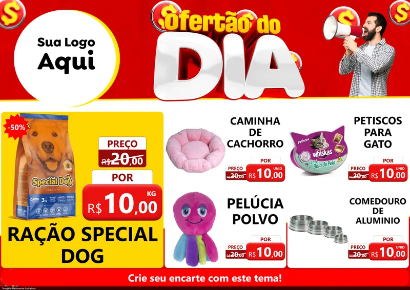 Modelo de Encarte para Encarte A4 Horizontal com o tema Ofertão do dia para Pet Shop