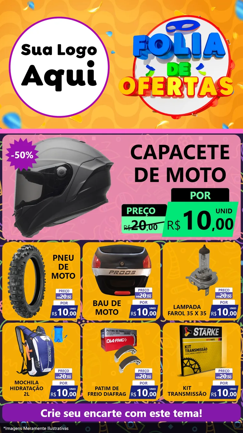Modelo de Rede Social para Stories com o tema Folia de Ofertas para Moto peças