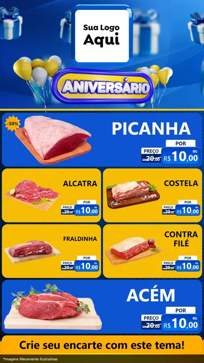 Modelo de TV para TV Vertical com o tema Aniversário para Açougue