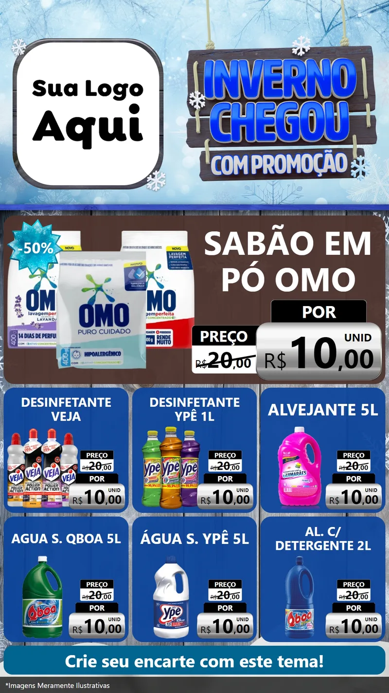 Modelo de Rede Social para Stories com o tema Inverno Chegou Com Promoção para Produtos de Limpeza