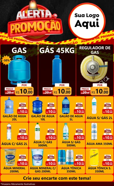 Modelo de Encarte para Encarte Grande com o tema Alerta de Promoção para Água e gás