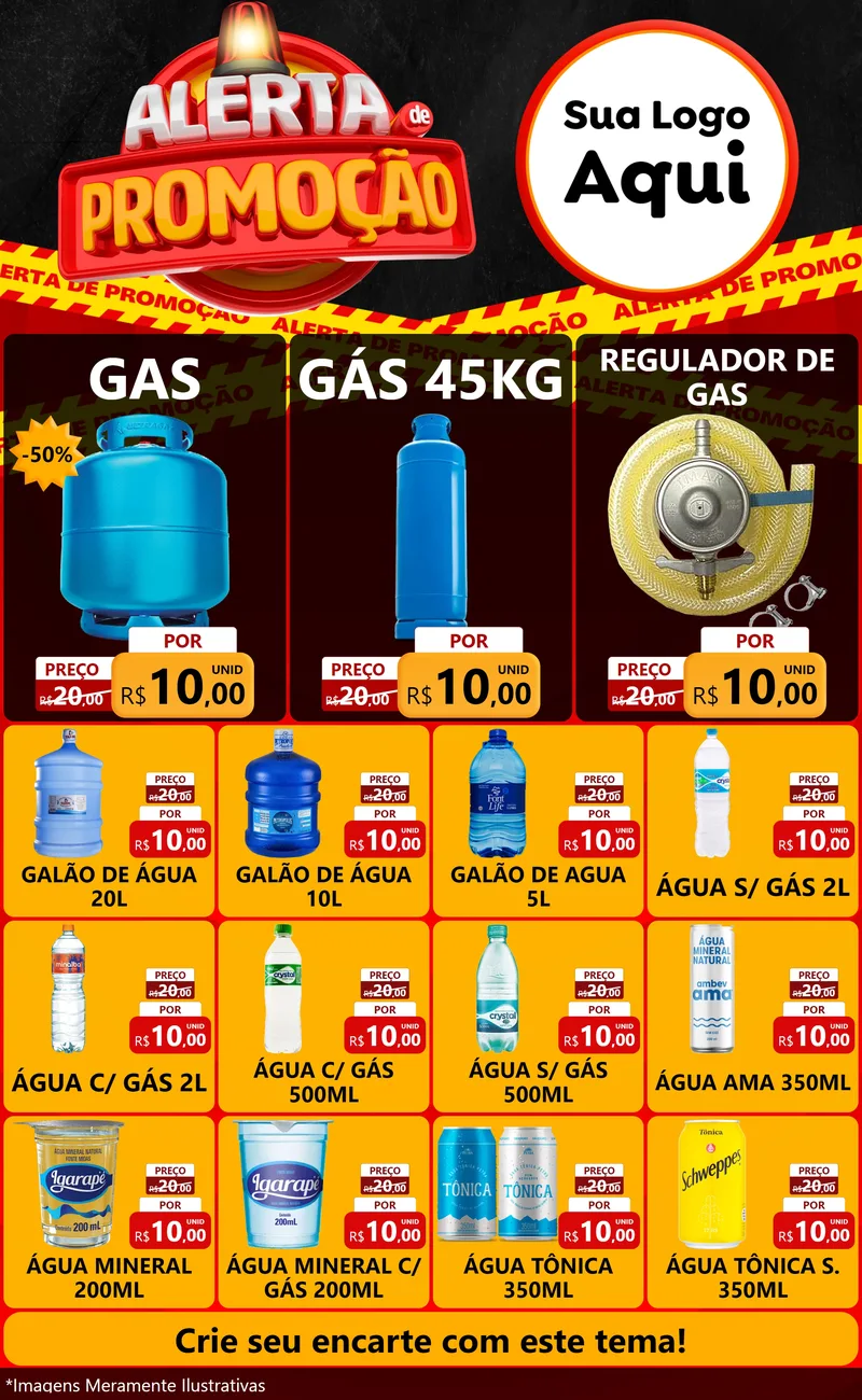 Modelo de Encarte para Encarte Grande com o tema Alerta de Promoção para Água e gás