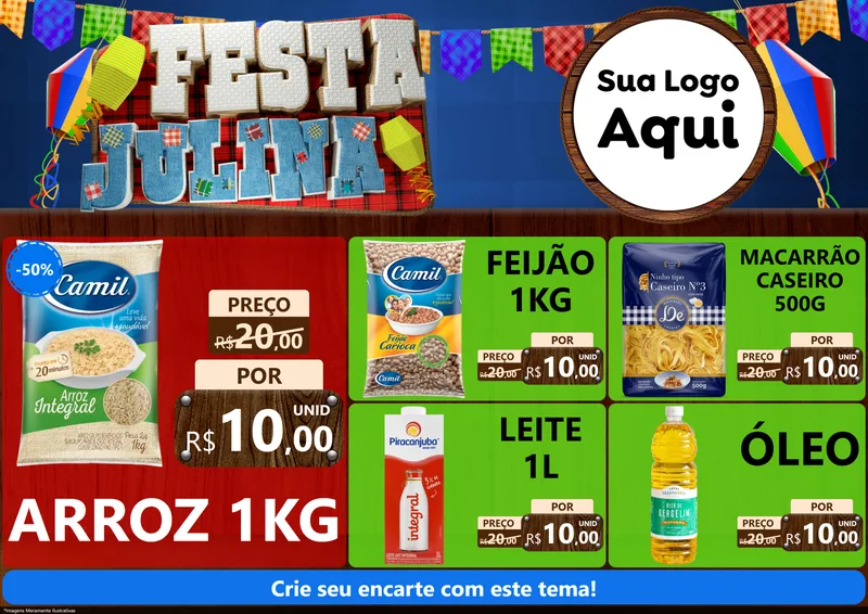 Modelo de Encarte para Encarte A4 Horizontal com o tema Festa Julina para Supermercado