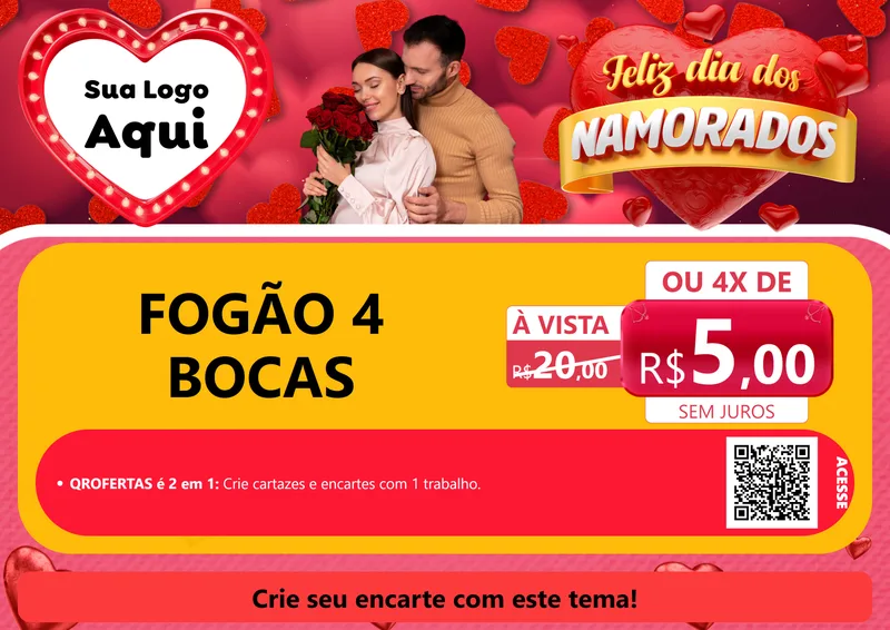 Modelo de Cartaz para Cartaz A4 Horizontal com o tema Feliz Dia Dos Namorados para Móveis e Eletro
