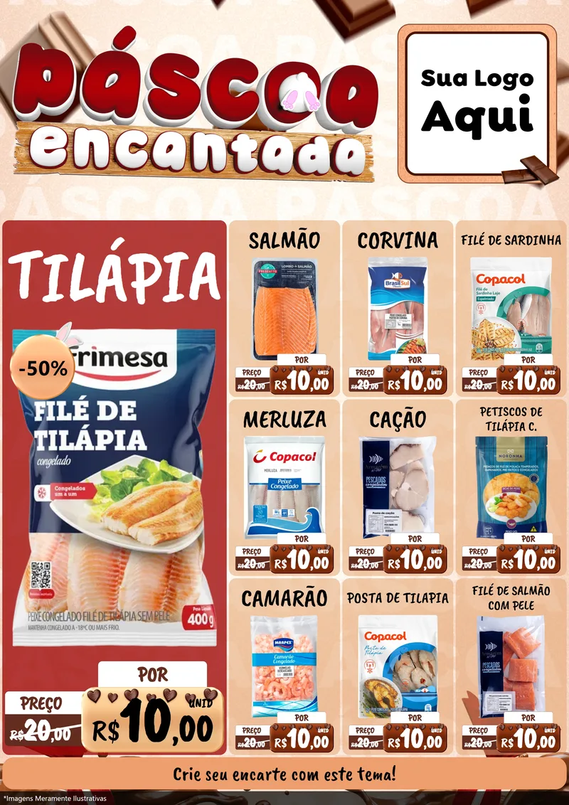 Modelo de Encarte para Encarte A4 Vertical com o tema Páscoa Encantada para Peixaria