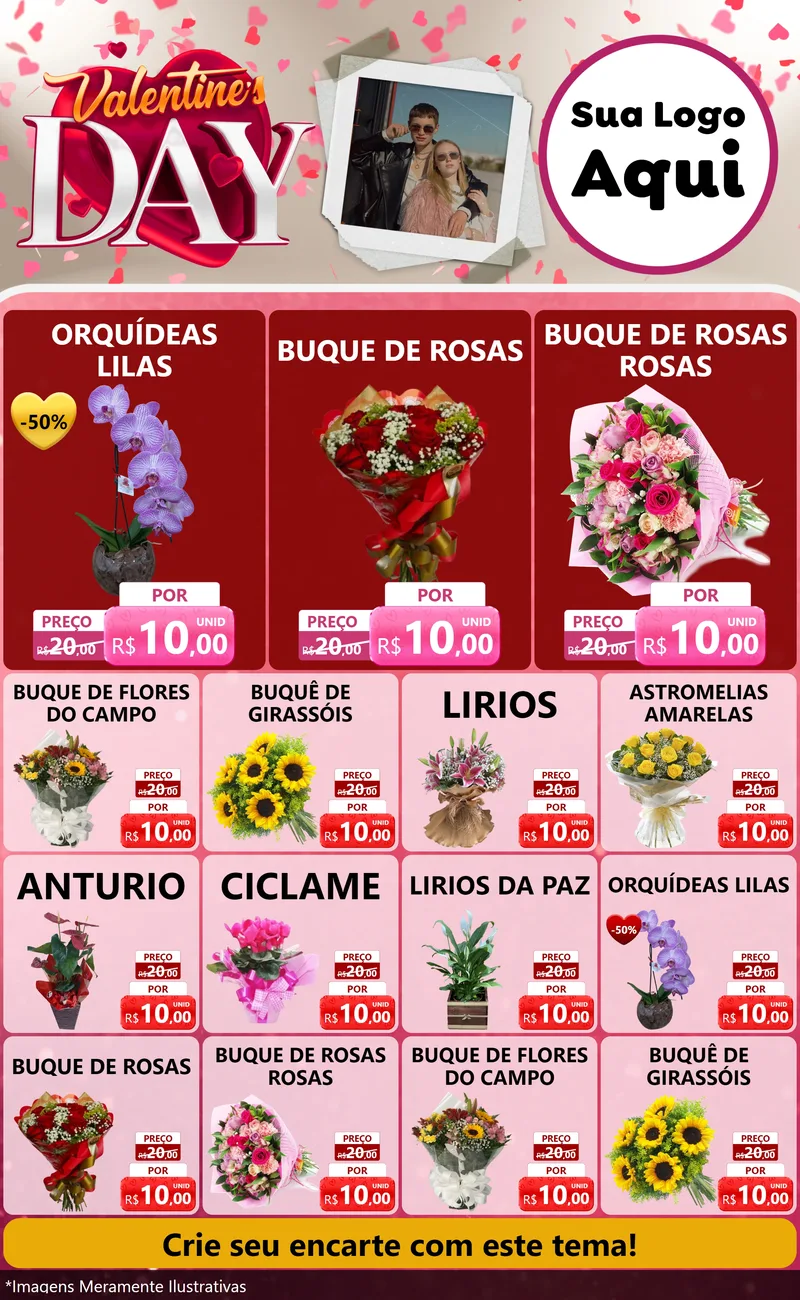 Modelo de Encarte para Encarte Grande com o tema Valentine's Day para Floricultura e jardim