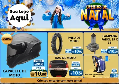 Modelo de Encarte para Encarte A4 Horizontal com o tema Ofertas de Natal para Moto peças