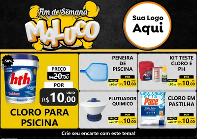 Modelo de Encarte para Encarte A4 Horizontal com o tema Fim de Semana Maluco para Produtos para Piscina