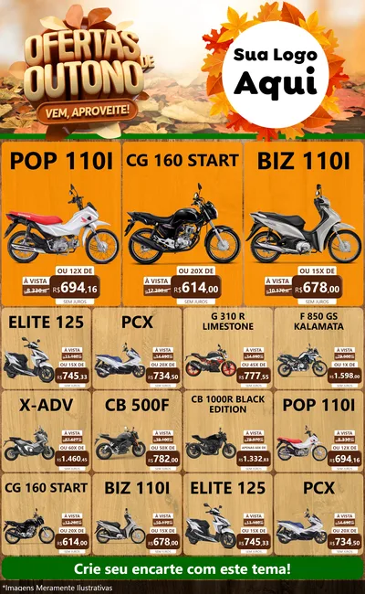 Modelo de Encarte para Encarte Grande com o tema Ofertas de Outono - Vem, Aproveite! para Concessionaria de Motos