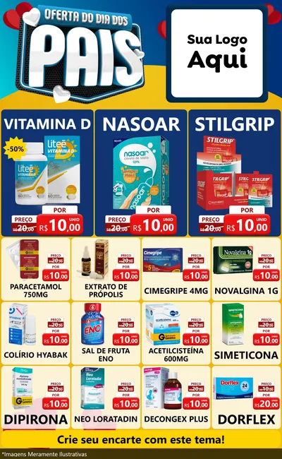 Modelo de Encarte para Encarte Grande com o tema Oferta Do Dia Dos Pais para Farmácia