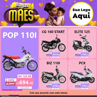 Modelo de Rede Social para Feed Facebook com o tema Dia das Mães para Concessionaria de Motos