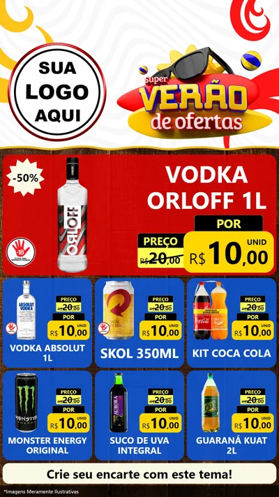 Modelo de Rede Social para Stories com o tema Super Verão de Ofertas para Distribuidora de bebidas