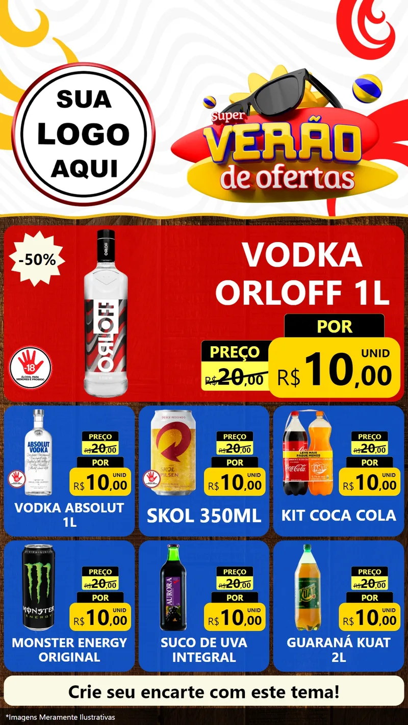 Modelo de Rede Social para Stories com o tema Super Verão de Ofertas para Distribuidora de bebidas