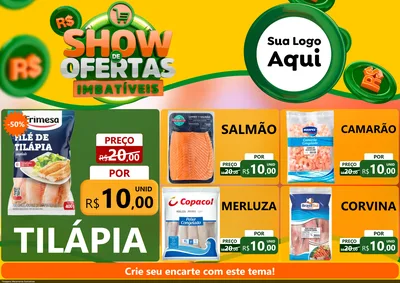 Modelo de Encarte para Encarte A4 Horizontal com o tema Show de Ofertas Imbatíveis para Peixaria