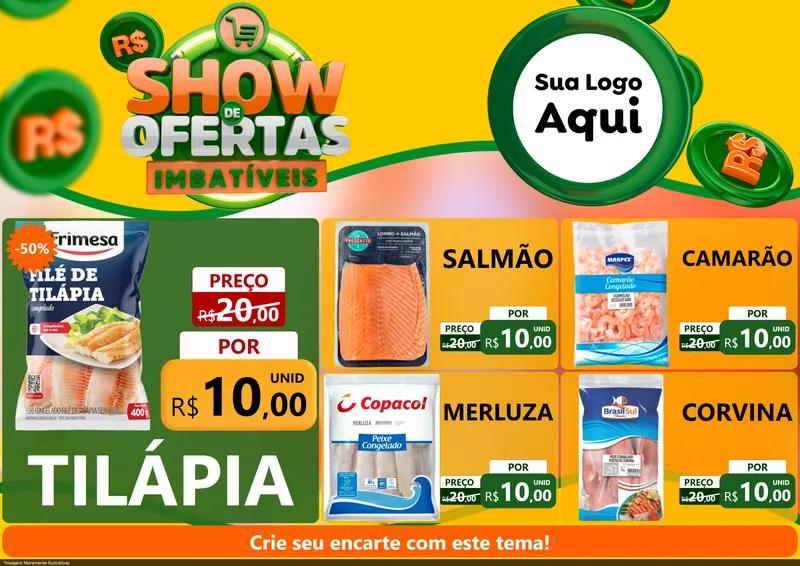 Modelo de Encarte para Encarte A4 Horizontal com o tema Show de Ofertas Imbatíveis para Peixaria