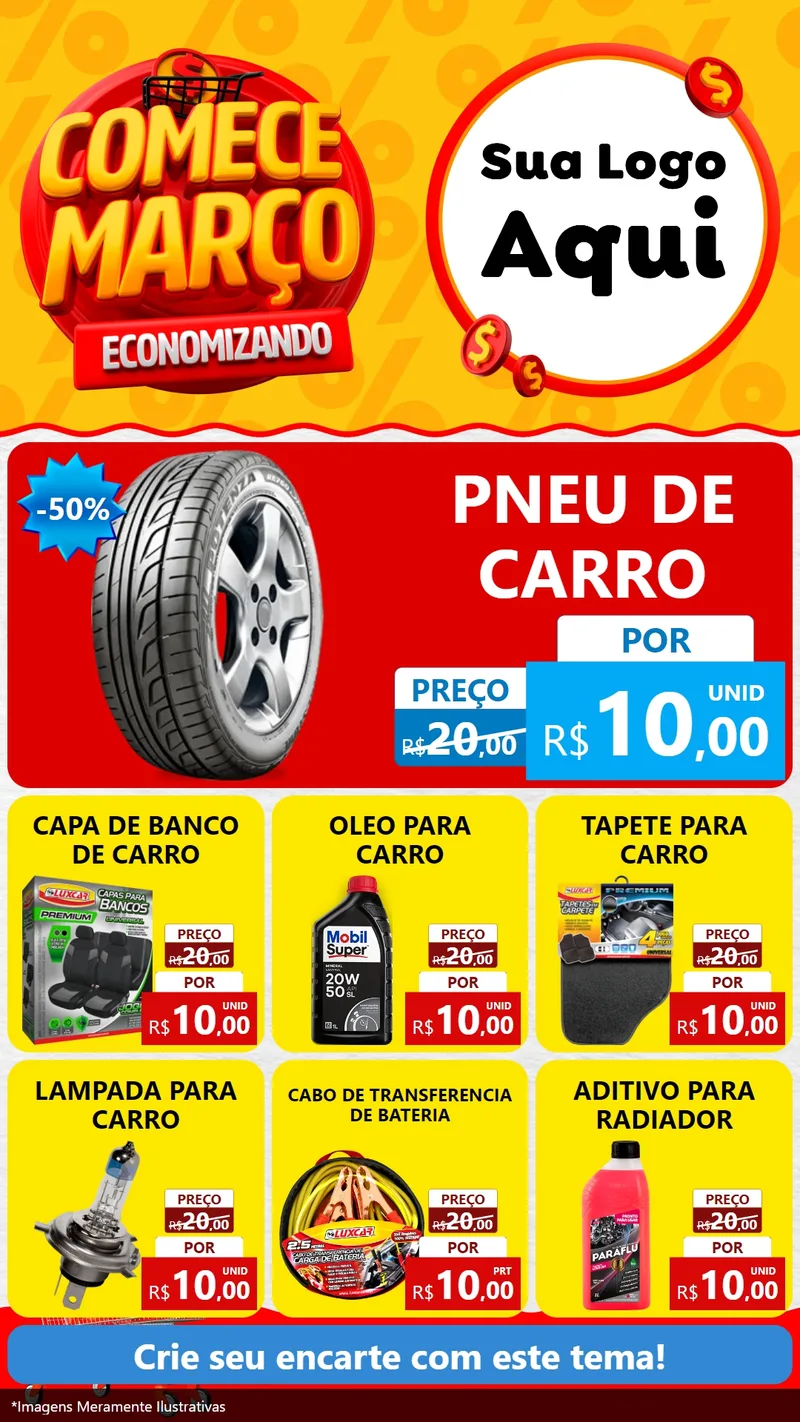 Modelo de Rede Social para Stories com o tema Comece Março Economizando para Auto peças