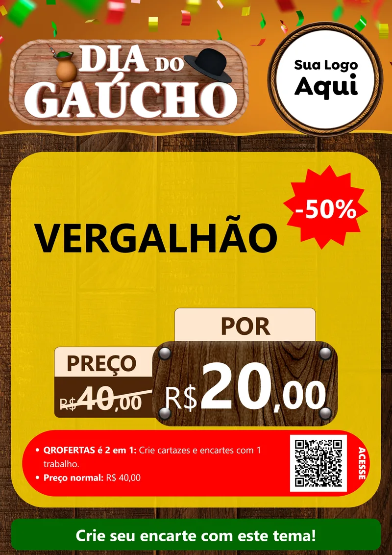 Modelo de Cartaz para Cartaz A4 Vertical com o tema Dia do Gaúcho para Ferragens