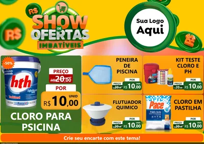 Modelo de Encarte para Encarte A4 Horizontal com o tema Show de Ofertas Imbatíveis para Produtos para Piscina