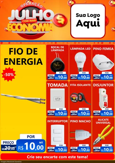 Modelo de Encarte para Encarte A4 Vertical com o tema Operação Julho Com Mais Economia para Materiais Elétricos