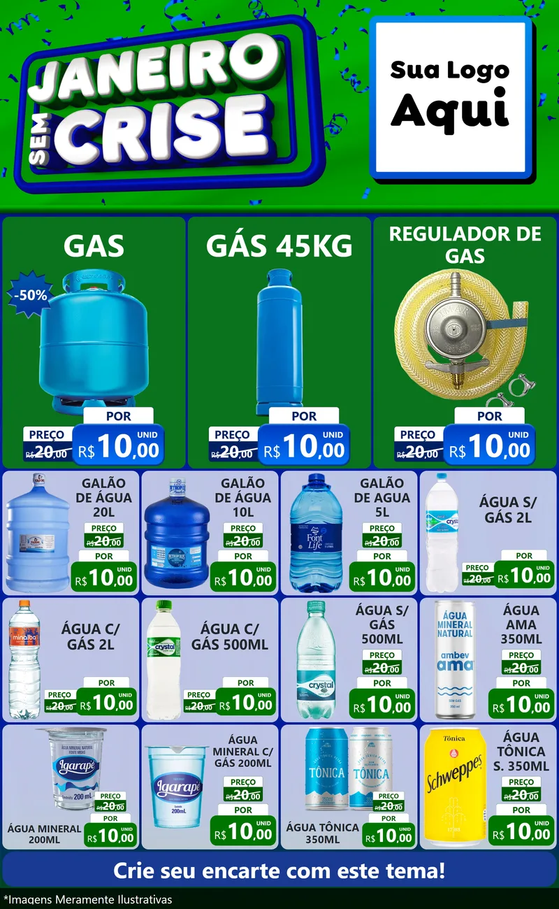 Modelo de Encarte para Encarte Grande com o tema Janeiro Sem Crise para Água e gás