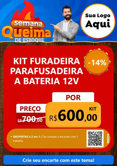 Modelo de Cartaz para Cartaz A4 Vertical com o tema Semana Queima de Estoque para Maquinas e Ferramentas