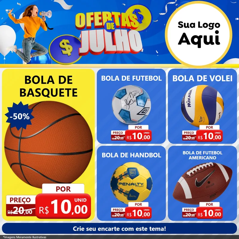 Modelo de Rede Social para Feed Facebook com o tema Ofertas de Julho para Artigos Esportivos
