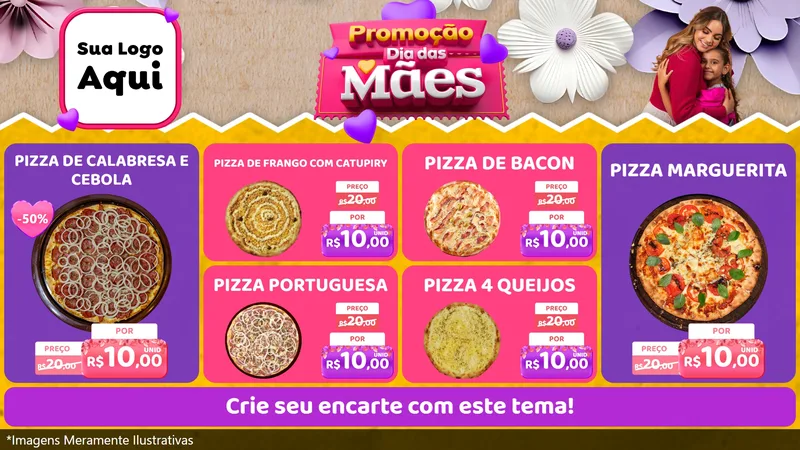Modelo de TV para TV Horizontal com o tema Promoção Dia das Mães para Pizzaria