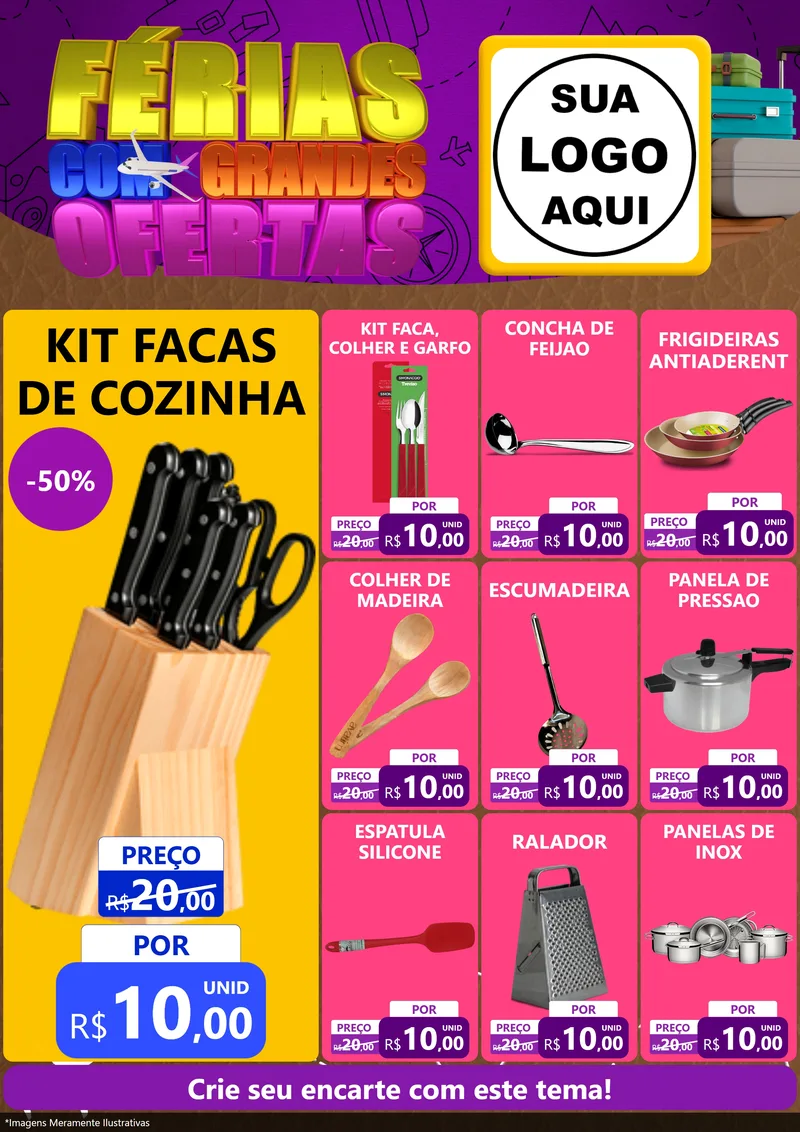 Modelo de Encarte para Encarte A4 Vertical com o tema Férias com Grandes Ofertas para Utilidades Domésticas
