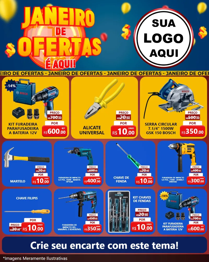 Modelo de Rede Social para Feed Instagram com o tema Janeiro de Ofertas É Aqui! para Maquinas e Ferramentas