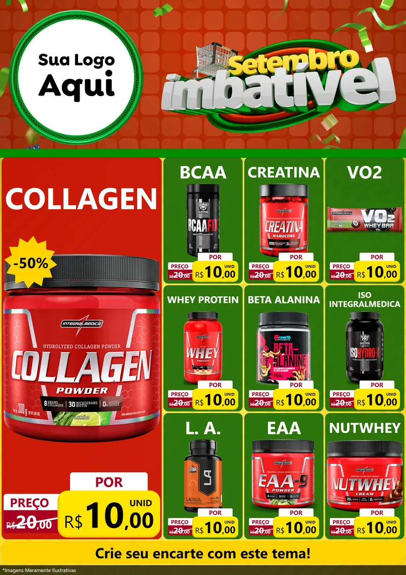 Modelo de Encarte para Encarte A4 Vertical com o tema Setembro Imbatível para Suplementos alimentares