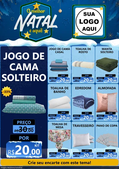 Modelo de Encarte para Encarte A4 Vertical com o tema O Melhor Natal É Aqui! para Cama, Mesa e Banho