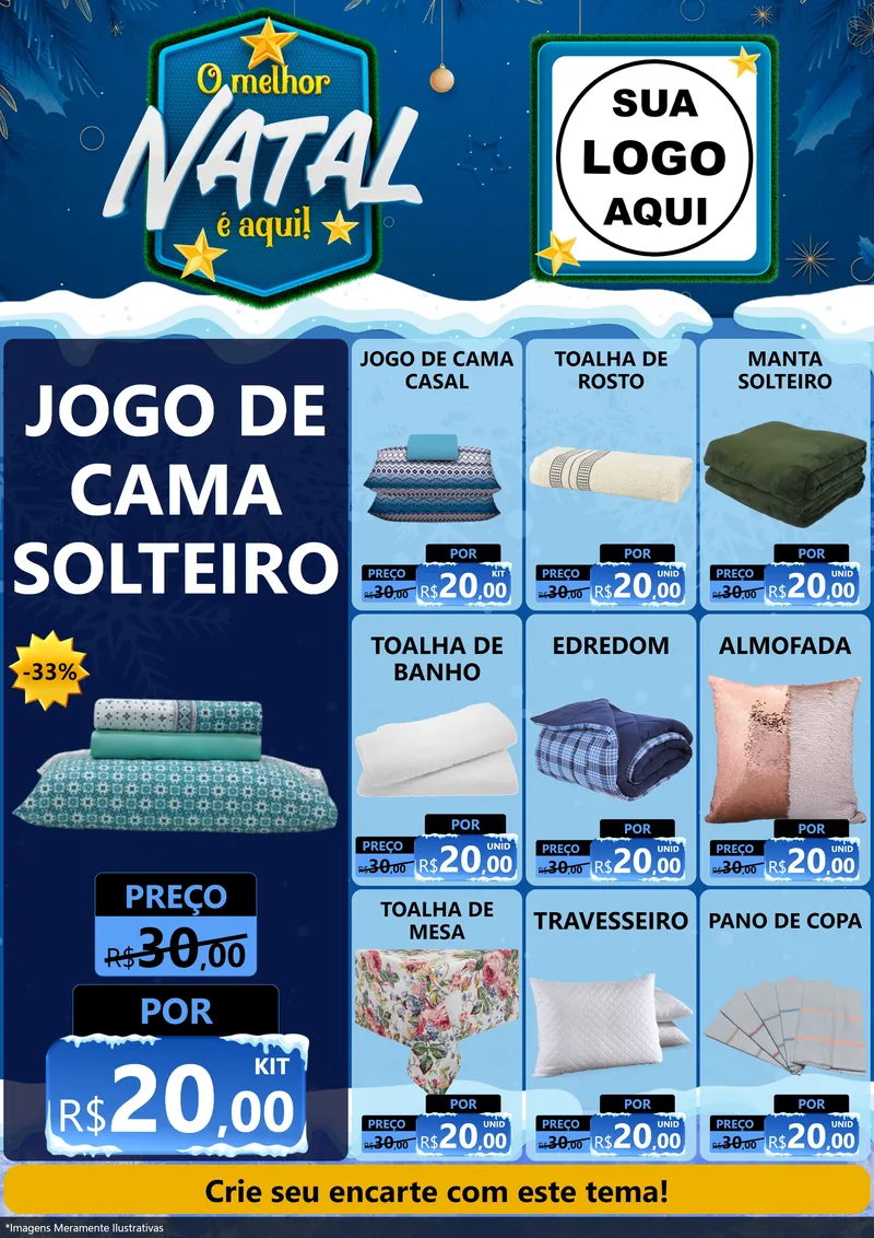 Modelo de Encarte para Encarte A4 Vertical com o tema O Melhor Natal É Aqui! para Cama, Mesa e Banho